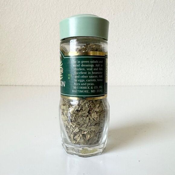 Vintage McCormick Spice Jars Green Lid TARRAGON LEAVES Kitchen Decor Staging - Picture 2 of 7